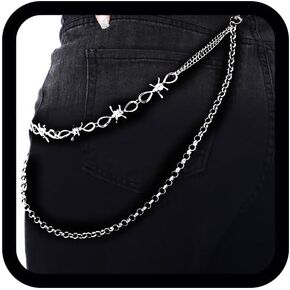 Hip Hop Pants Chain Goth Punk Silver Pants Chain Motorcycle Pocket Chain Silver Key Chain for Man and Women