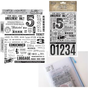 Tim Holtz Eccentric Cling Stamp, Eccentric Remnant Rubs, Carnora Mesh Storage Bag, 3 Item Bundle