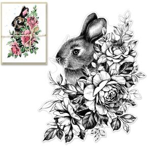 Easter Rabbit Background Clear Stamps for Card Making Decoration and Scrapbooking Supplies, Animals Flowers Rose Transparent Rubber Stamps for Easter Day Paper Card Photo Album Crafting Supplies
