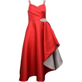 Bonnie Jean Girls 7-16 Ruched Bodice Jewel Waist Asymmetrical Ballgown