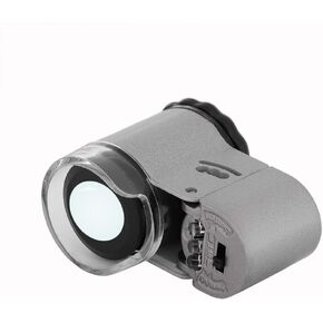مكبر جيب صغير 50X عملات معدنية طوابع عدسة مكبرة مع 2 إضاءة LED 1 عدسة تكبير تركيز قابلة للتعديل محمولة باليد مع حقيبة تخزين