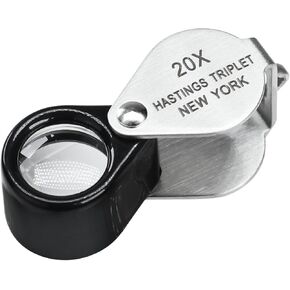 Jewelers Loupe 20x Magnification Jewelry Loop, Foldable Jewelry Magnifier Hastings Triplet 20x Loupe for Stamp & Coin Collectors, Hobbyists, Watches