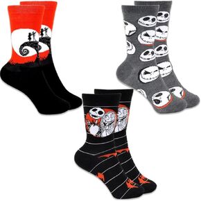 The Nightmare Christmas Socks for Mens- 3 Pairs of Jack Skeleton and Sally Crew Socks for Mens size 4-10, Black in Saudi Arabia