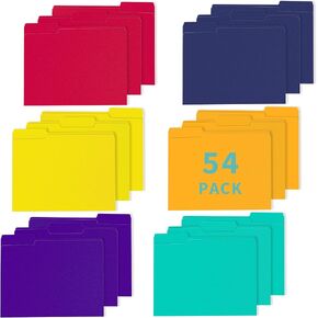 Binditek 54 Pack Plastic Colored File Folders, 1/3-Cut Tab File Folders Letter Size - 6 Assorted Colors Poly File Folders, Heavyduty File Folders for Office School Home Organization