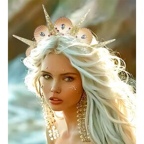 JeVenis Seashell Halo Crown Headpiece Mermaid Headband Seashell Crown Headband Siren Costume Women Halloween Cosplay Renaissance