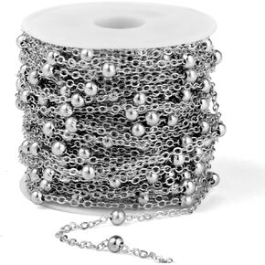 33 Feet Silver Satellite Bead Chains Bulk, 2mm Rhodium Plated Brass Ball Beaded Cable Link Chains Roll Spool for Jewelry Making