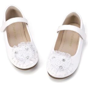 Hehainom Toddler Flower Girl Dress Shoes Rhinstones Pearls Mary Jane Ballet Flats Wedding Party Toddler Little Kid Princess Shoes