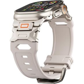 Sport Band for Apple Watch Ultra 2 & Ultra 49mm, FKM Rugged Ultra 2 Watch Bands for Men, Waterproof Apple Watch Wristband with Metal Connector, Men's Military Sport iWatch Replacement Strap