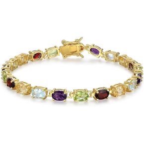 MORGAN & PAIGE 18K Yellow Gold-Plated .925 Sterling Silver Five-Tone Multicolor Genuine Gemstone Tennis Bracelet, 7"
