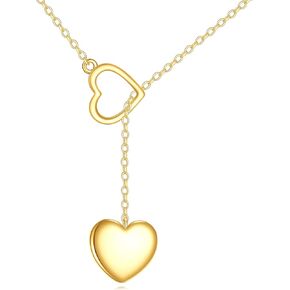 KECHO 14k Gold Y Heart Necklace Fine Gold Heart Pendant Necklace Jewelry Birthday Christmas Gifts for Her Women Wife