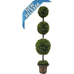 AMERIQUE 4 Feet Gorgeous Dense Triple Ball-Shaped Boxwood Topiary Artificial Tree Plant, with Decorative Pot, Green