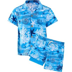 Angel season Boys Hawaiian Button Down Shirts And Short Sets Kids Summer Outfits Swim Set Boys Swim Trunk Short Sleeve