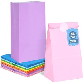 VGOODALL 54PCS Solid Color Paper Bags, Neon Colored Gift Bags Party Favor Treat Bags Goodie Bags for Birthdays Baby Showers Crafts Wedding 9 Assorted Colors