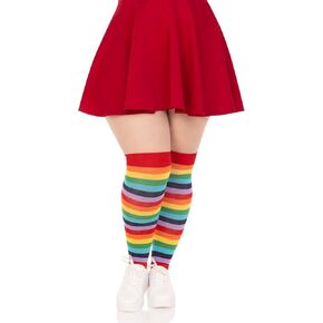 Leg Avenue Spandex acrylic rainbow striped thigh highs, 1X-2X, MULTICOLOR