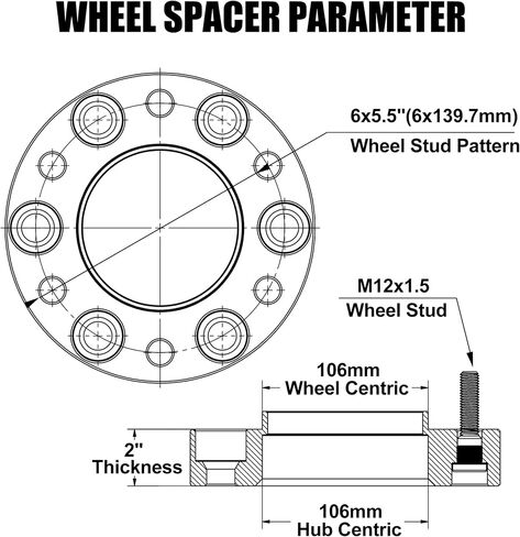 FLYCLE 6x5.5 Hubcentric Wheel Spacers 2 inch for 1995-2023 Tacoma 1989-2024 4Runner, 6x139.7mm Wheel Spacer with 12x1.5 Studs 106mm Bore for Tundra FJ Cruiser Fortuner Sequoia GX460 GX470 in Saudi Arabia