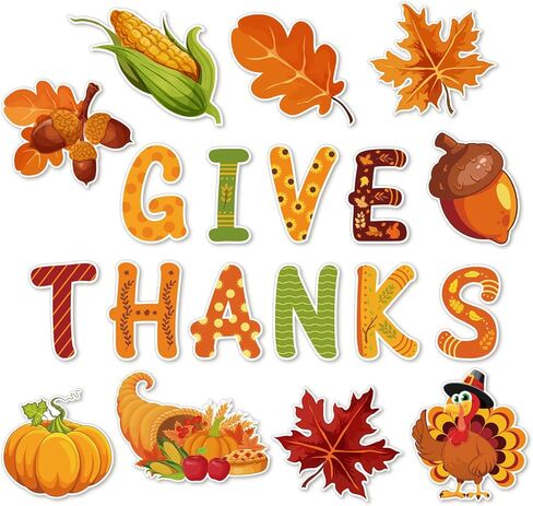 Whaline 47Pcs Fall Thanksgiving Cutouts with 100Pcs Glue Points Give Thanks Cut-Outs Autumn Assorted Pattern Cardboard Paper Cutting for Fall Theme Thanksgiving Classroom Bulletin Border Decor in Saudi Arabia