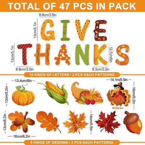 Whaline 47Pcs Fall Thanksgiving Cutouts with 100Pcs Glue Points Give Thanks Cut-Outs Autumn Assorted Pattern Cardboard Paper Cutting for Fall Theme Thanksgiving Classroom Bulletin Border Decor in Saudi Arabia