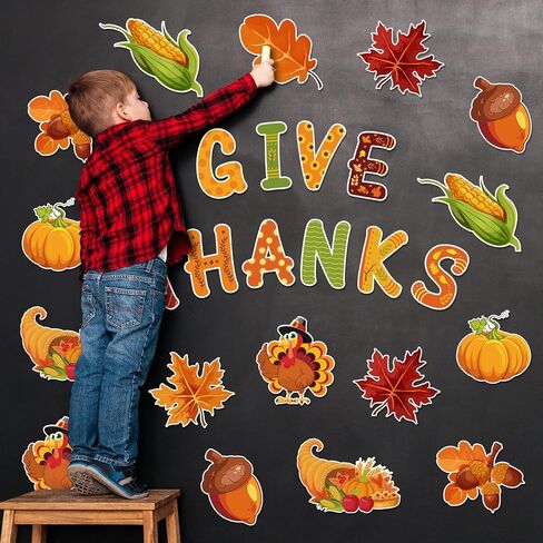 Whaline 47Pcs Fall Thanksgiving Cutouts with 100Pcs Glue Points Give Thanks Cut-Outs Autumn Assorted Pattern Cardboard Paper Cutting for Fall Theme Thanksgiving Classroom Bulletin Border Decor in Saudi Arabia