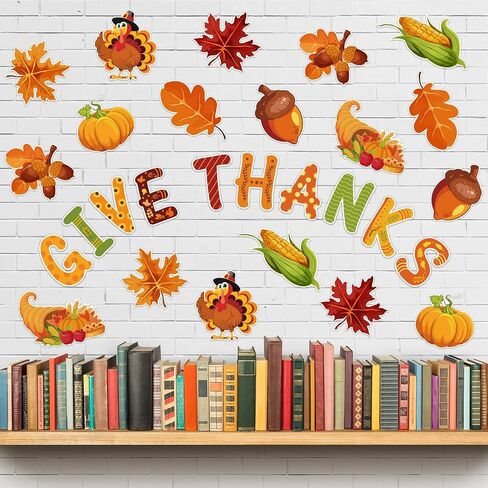 Whaline 47Pcs Fall Thanksgiving Cutouts with 100Pcs Glue Points Give Thanks Cut-Outs Autumn Assorted Pattern Cardboard Paper Cutting for Fall Theme Thanksgiving Classroom Bulletin Border Decor in Saudi Arabia