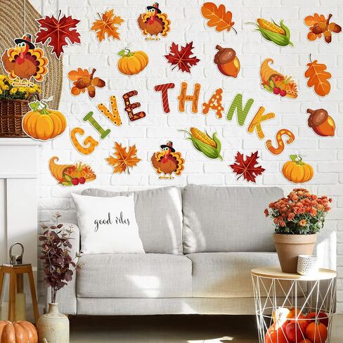 Whaline 47Pcs Fall Thanksgiving Cutouts with 100Pcs Glue Points Give Thanks Cut-Outs Autumn Assorted Pattern Cardboard Paper Cutting for Fall Theme Thanksgiving Classroom Bulletin Border Decor in Saudi Arabia