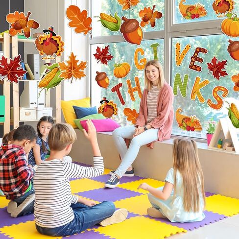 Whaline 47Pcs Fall Thanksgiving Cutouts with 100Pcs Glue Points Give Thanks Cut-Outs Autumn Assorted Pattern Cardboard Paper Cutting for Fall Theme Thanksgiving Classroom Bulletin Border Decor in Saudi Arabia