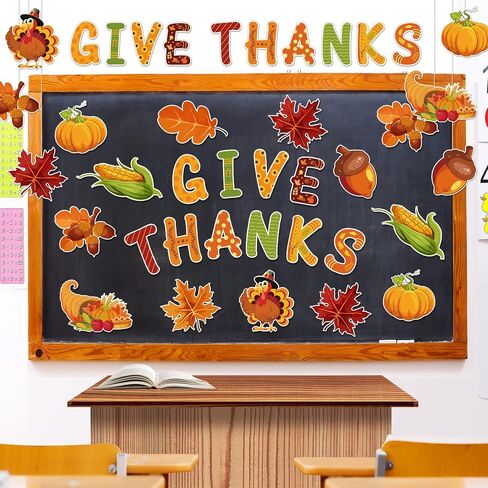 Whaline 47Pcs Fall Thanksgiving Cutouts with 100Pcs Glue Points Give Thanks Cut-Outs Autumn Assorted Pattern Cardboard Paper Cutting for Fall Theme Thanksgiving Classroom Bulletin Border Decor in Saudi Arabia