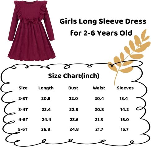 Girls Long Sleeve Ruffle Dresses Solid Ribbed Knit Fall Winter Dresses for Toddler Casual Bowknot Dresses 2-6 Years in Saudi Arabia