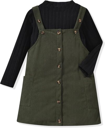 HINTINA Toddler Little Girl Corduroy Button Down Overall Dress Set 2-7Y in Kuwait
