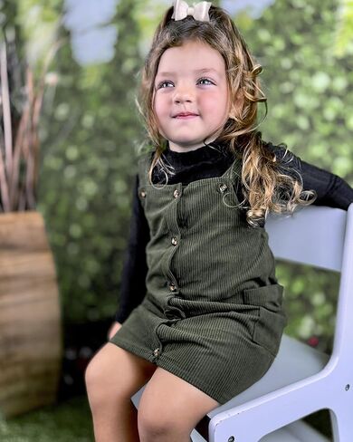 HINTINA Toddler Little Girl Corduroy Button Down Overall Dress Set 2-7Y in Kuwait