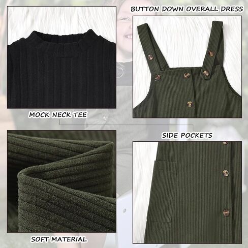 HINTINA Toddler Little Girl Corduroy Button Down Overall Dress Set 2-7Y in Kuwait