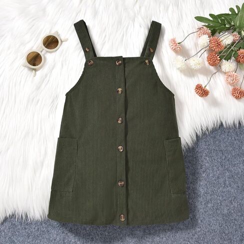HINTINA Toddler Little Girl Corduroy Button Down Overall Dress Set 2-7Y in Kuwait