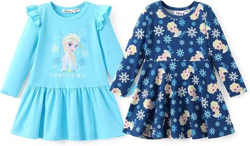 Disney Frozen Minnie Mouse Toddler Girl Dress 2 Pcs, Elsa Anna Pattern Ruffle Long Sleeve Dress Set Fall Clothes 2-6 Years in Saudi Arabia