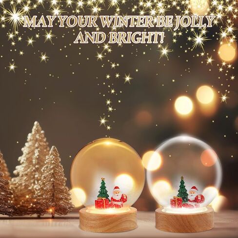 8 Pcs Christmas DIY Snow Globes Water Globe with LED Light Base Wooden Stand and Fake Snow Bulk 5'' Clear Plastic Snow Globe Kit Waterproof Screw Off Cap for Xmas Winter DIY Craft(Multicolor) in Kuwait