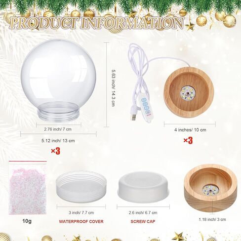 8 Pcs Christmas DIY Snow Globes Water Globe with LED Light Base Wooden Stand and Fake Snow Bulk 5'' Clear Plastic Snow Globe Kit Waterproof Screw Off Cap for Xmas Winter DIY Craft(Multicolor) in Kuwait