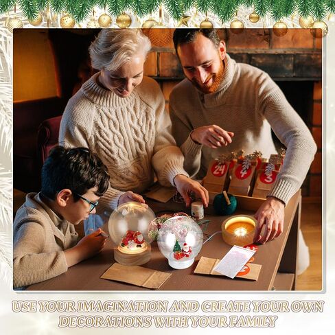 8 Pcs Christmas DIY Snow Globes Water Globe with LED Light Base Wooden Stand and Fake Snow Bulk 5'' Clear Plastic Snow Globe Kit Waterproof Screw Off Cap for Xmas Winter DIY Craft(Multicolor) in Kuwait