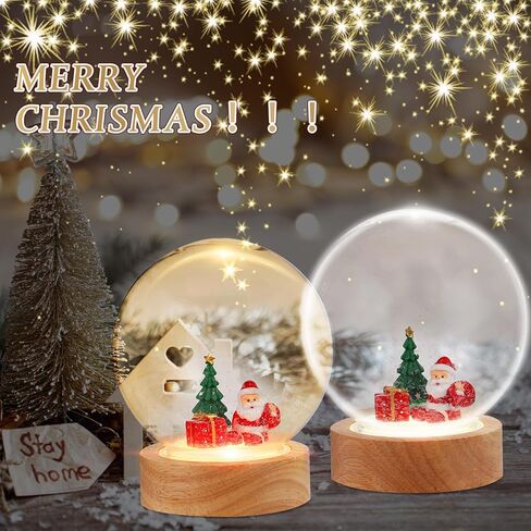 8 Pcs Christmas DIY Snow Globes Water Globe with LED Light Base Wooden Stand and Fake Snow Bulk 5'' Clear Plastic Snow Globe Kit Waterproof Screw Off Cap for Xmas Winter DIY Craft(Multicolor) in Kuwait