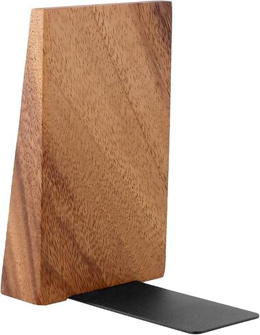 QWORK 1 Pair Acacia Wood Book Ends, Thickened Decorative Triangular Bookends with Non-Skid Feet for Heavy Books and Shelves, Handmade, Hand-Sanded in Saudi Arabia