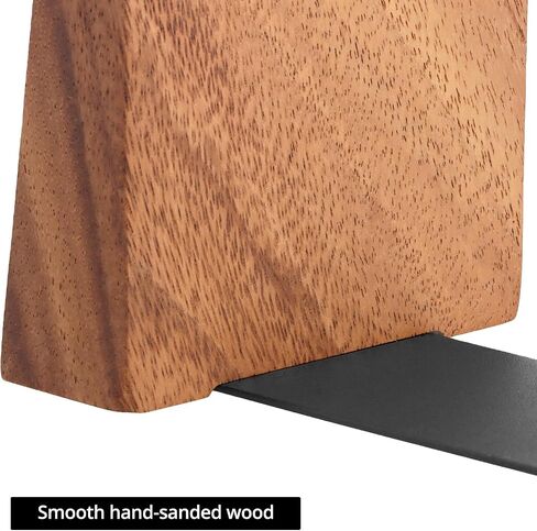 QWORK 1 Pair Acacia Wood Book Ends, Thickened Decorative Triangular Bookends with Non-Skid Feet for Heavy Books and Shelves, Handmade, Hand-Sanded in Saudi Arabia