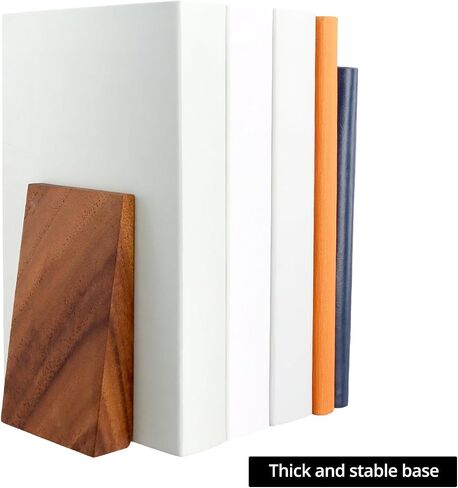QWORK 1 Pair Acacia Wood Book Ends, Thickened Decorative Triangular Bookends with Non-Skid Feet for Heavy Books and Shelves, Handmade, Hand-Sanded in Saudi Arabia