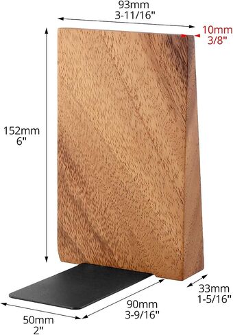 QWORK 1 Pair Acacia Wood Book Ends, Thickened Decorative Triangular Bookends with Non-Skid Feet for Heavy Books and Shelves, Handmade, Hand-Sanded in Saudi Arabia