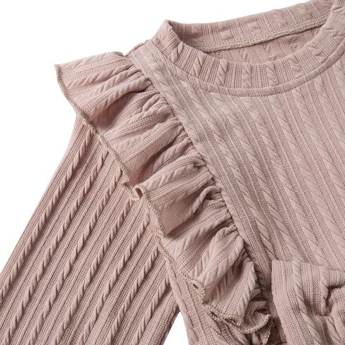 Girls Long Sleeve Ruffle Dresses Solid Ribbed Knit Fall Winter Dresses for Toddler Casual Bowknot Dresses 2-6 Years in Saudi Arabia