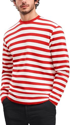 Men's Striped Shirts Long Sleeve, T-Shirt Crewneck Cotton Blend Stripes Top Casual Tee in Kuwait