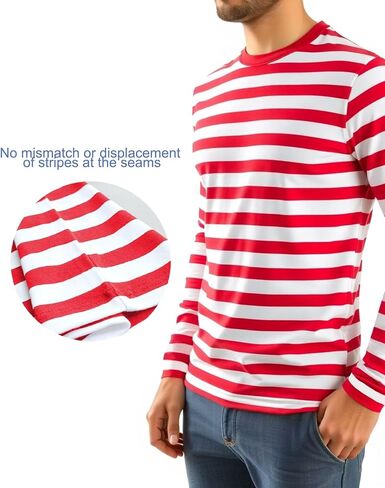 Men's Striped Shirts Long Sleeve, T-Shirt Crewneck Cotton Blend Stripes Top Casual Tee in Kuwait