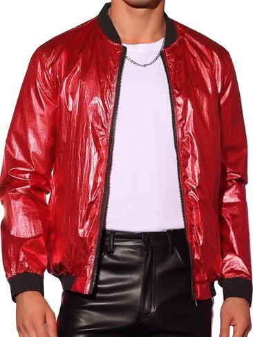 Lars Amadeus Metallic Jacket for Men's Zipper Up Shiny Party Bomber Varsity Jackets in Saudi Arabia