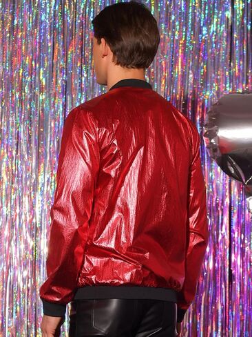 Lars Amadeus Metallic Jacket for Men's Zipper Up Shiny Party Bomber Varsity Jackets in Saudi Arabia