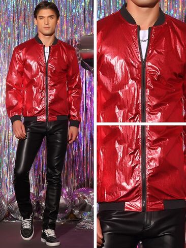 Lars Amadeus Metallic Jacket for Men's Zipper Up Shiny Party Bomber Varsity Jackets in Saudi Arabia