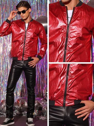 Lars Amadeus Metallic Jacket for Men's Zipper Up Shiny Party Bomber Varsity Jackets in Saudi Arabia