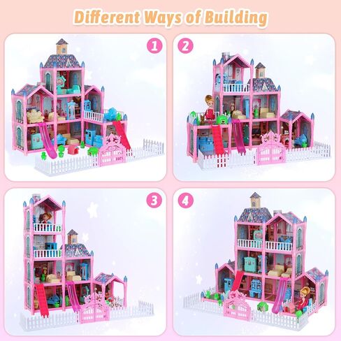 بيت الدمى، بيوت الدمى مع ضوء ليلي، مجموعة لعب بيوت الدمى مع الأثاث والإكسسوارات، مجموعة بيت الدمى الأحلام المكونة من 3 طوابق و8 غرف، مجموعة بيوت الدمى التي يمكنك صنعها بنفسك، بيوت الدمى للفتيات بعمر 3 سنوات فما فوق (وردي) in Kuwait