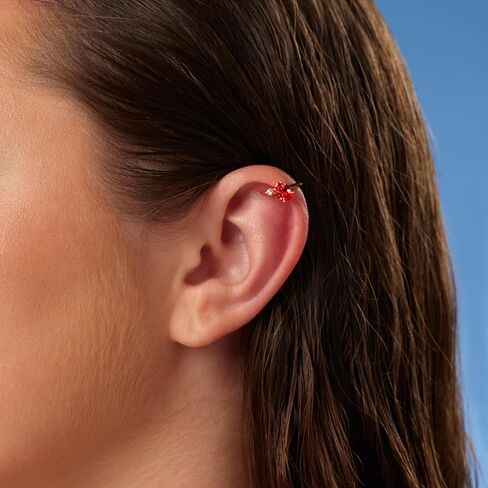 MILLA Ear Cuffs Non Piercing, Birthstone Jewelry, 14K Gold Plated over 925 Sterling Silver Half Hoop Dainty Earrings for Women Trendy with CZ Stones, Lightweight and Hypoallergenic in Kuwait