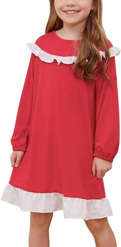 Jxstar Nightgowns for Girls Long Sleeve Pajamas Sleepwear Ruffle Trim Night Dresses in Saudi Arabia